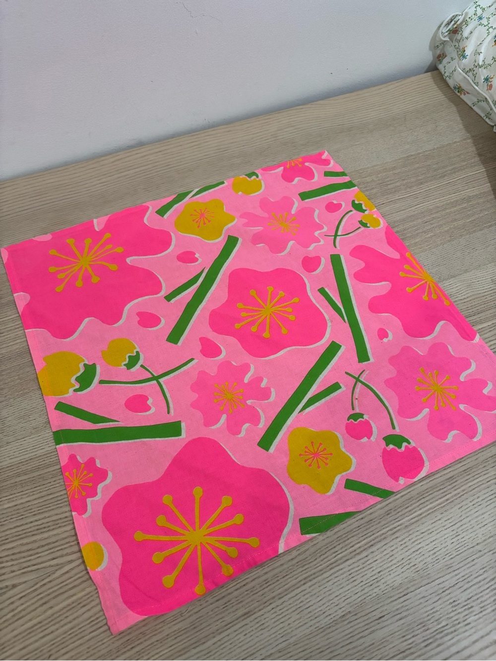 Vintage Pink Floral Cotton Handkerchief/Napkin